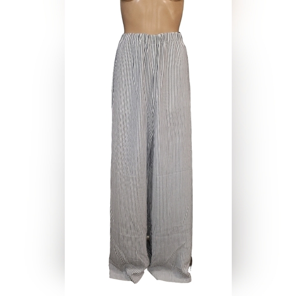 Nwt ATM Anthony Thomas Melillo Womens charcoal black striped wide leg pants SP